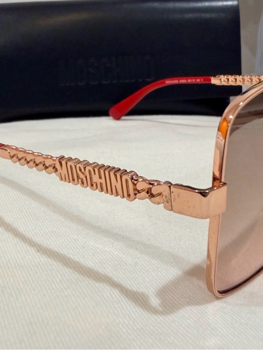Moschino Gold Frame Sunglasses with Red Gradient Lenses - Picture 3 of 10